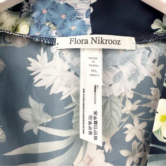 Flora Nikrooz Satin Blue Floral Print Petra Short Robe Tie Belt M/L Medium Large - Picture 7 of 12